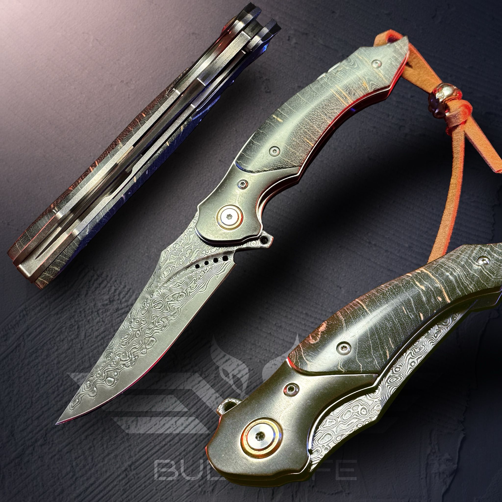 Executive Series Özel Tasarım Stabilize Kabzalı Paslanmaz Damascus Flipper Çakı