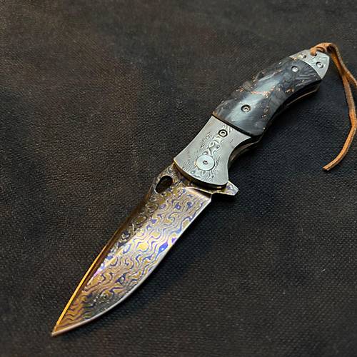Timascus & Carbon Fiber Flipper �ak� | ��ten Kilitli Premium EDC B��ak