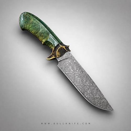 El Yap�m� Damascus Bowie B��ak � Stabilize Amboyna Kabza, Bronz Bal�ak, 16 cm Namlu, Koleksiyonluk �zel �retim