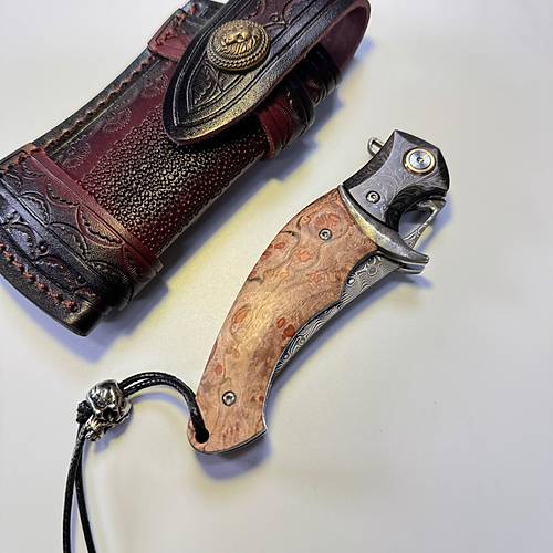 Premium Hu� Kabzal� K�l�fl� Damascus Flipper �ak� (VG10 San Mai)