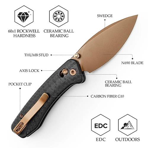 Trivisa Koala-CG | �apraz Kilitli | Karbon Fiber G10 Sap | N690 �elik Mini �ak� |