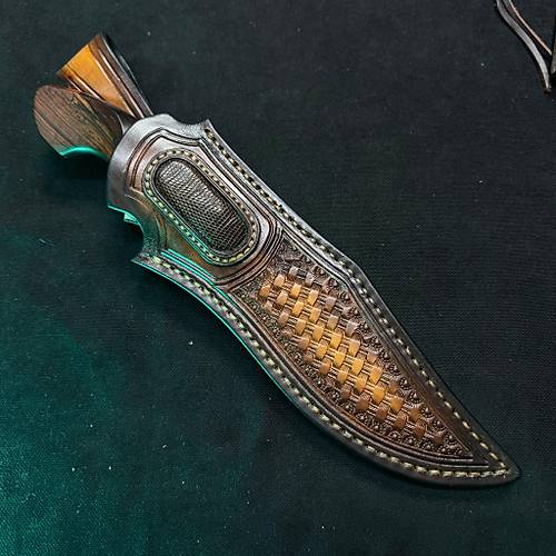 El Yap�m� Ku� T�y� Damascus Integral Bowie B��a�� | Demir A�ac� Kabza | 30 cm Koleksiyon Eseri