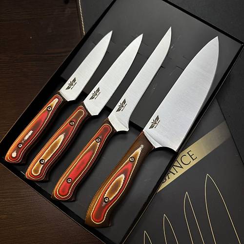 Bull Knife Handmade Elegance 4�l� Mutfak B��ak Seti � 4116 Paslanmaz �elik & Verzalit Kabza Profesyonel �ef Seti