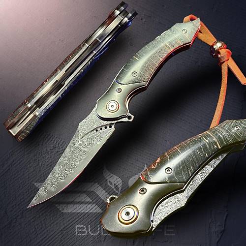 Executive Series ��zel Tasar�m Stabilize Kabzal� Paslanmaz Damascus Flipper �ak�