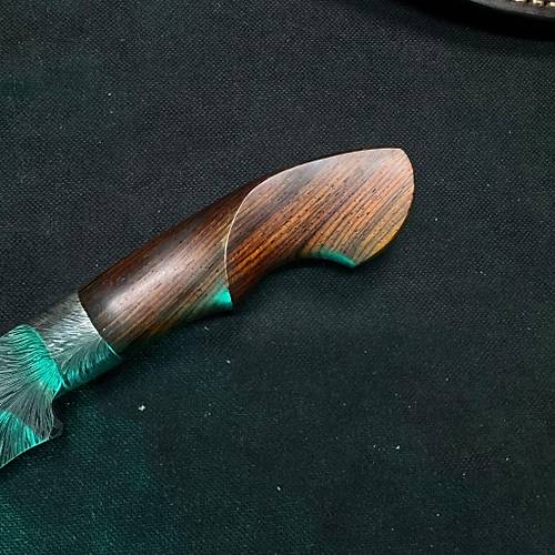 El Yap�m� Ku� T�y� Damascus Integral Bowie B��a�� | Demir A�ac� Kabza | 30 cm Koleksiyon Eseri