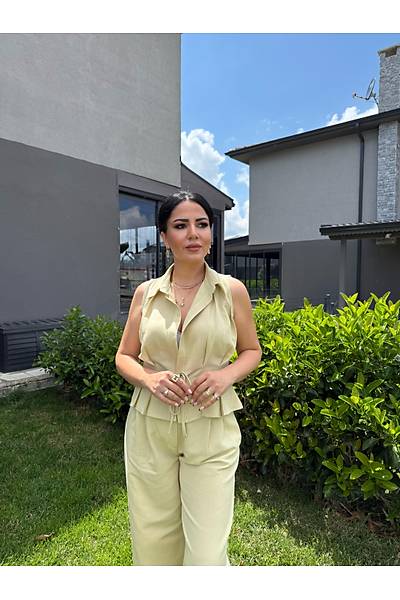 Sar Yelekli Keten Takm
