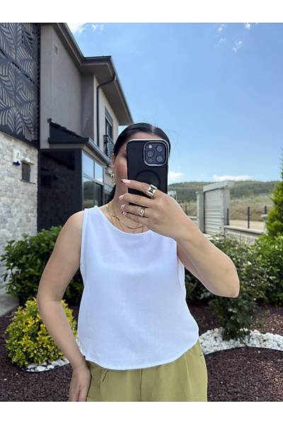 Beyaz Keten Bluz