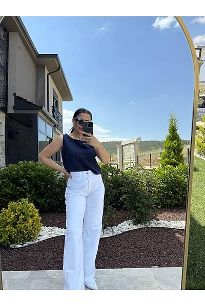 Y�ksek Bel Beyaz Jean