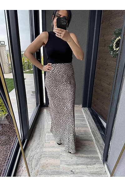 Leopar Maxi Saten Etek
