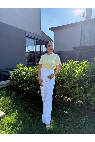 Y�ksek Bel Beyaz Jean