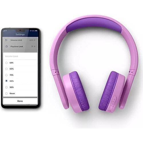 Philips TAK4206PK Çocuklar İçin BT Kablosuz Kulak Üstü Kulaklık , Işıklı, Ebeveyn Denetimli Pembe