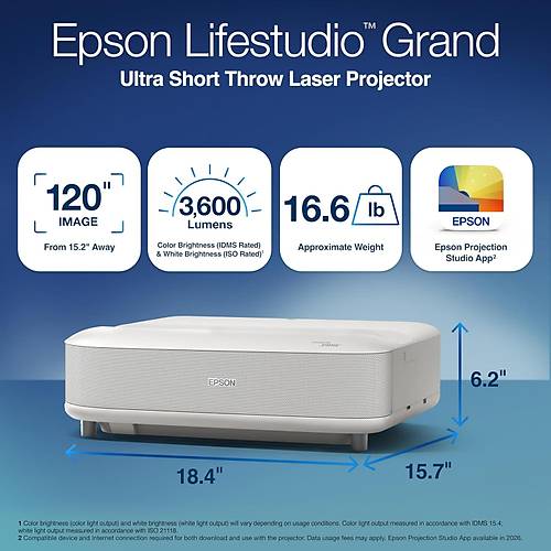 EPSON EH-LS670W 3600 L�men K�sa Mesafe Android Wi-Fi 4K Projeksiyon Cihaz�