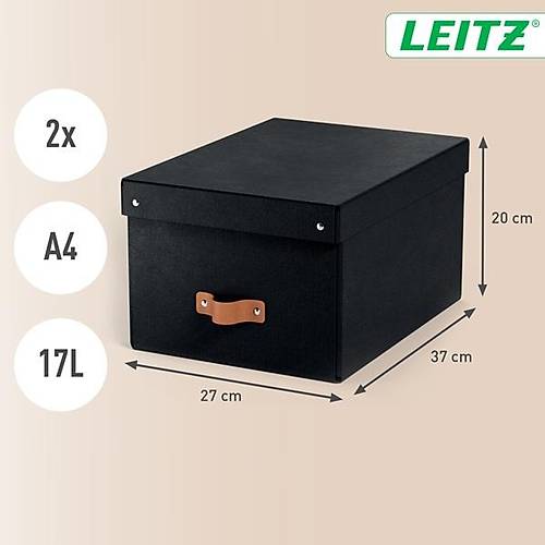 Leitz Puro Saklama Kutusu Kapakl� 17L S�YAH RENK %100 Geri D�n��t�r�lm�� Karton 2'li Paket