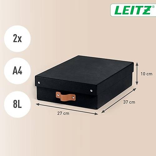 Leitz Puro Saklama Kutusu Kapakl� 8L S�YAH RENK %100 Geri D�n��t�r�lm�� Karton 2'li Paket