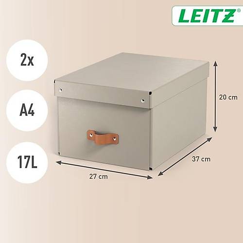 Leitz Puro Saklama Kutusu Kapakl� 17L BEJ RENK %100 Geri D�n��t�r�lm�� Karton 2'li Paket