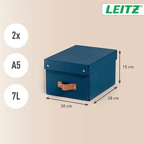 Leitz Puro Saklama Kutusu Kapakl� 7L KOYU MAV� RENK %100 Geri D�n��t�r�lm�� Karton 2'li Paket