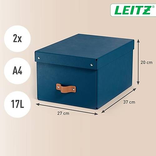 Leitz Puro Saklama Kutusu Kapakl� 17L KOYU MAV� RENK %100 Geri D�n��t�r�lm�� Karton 2'li Paket