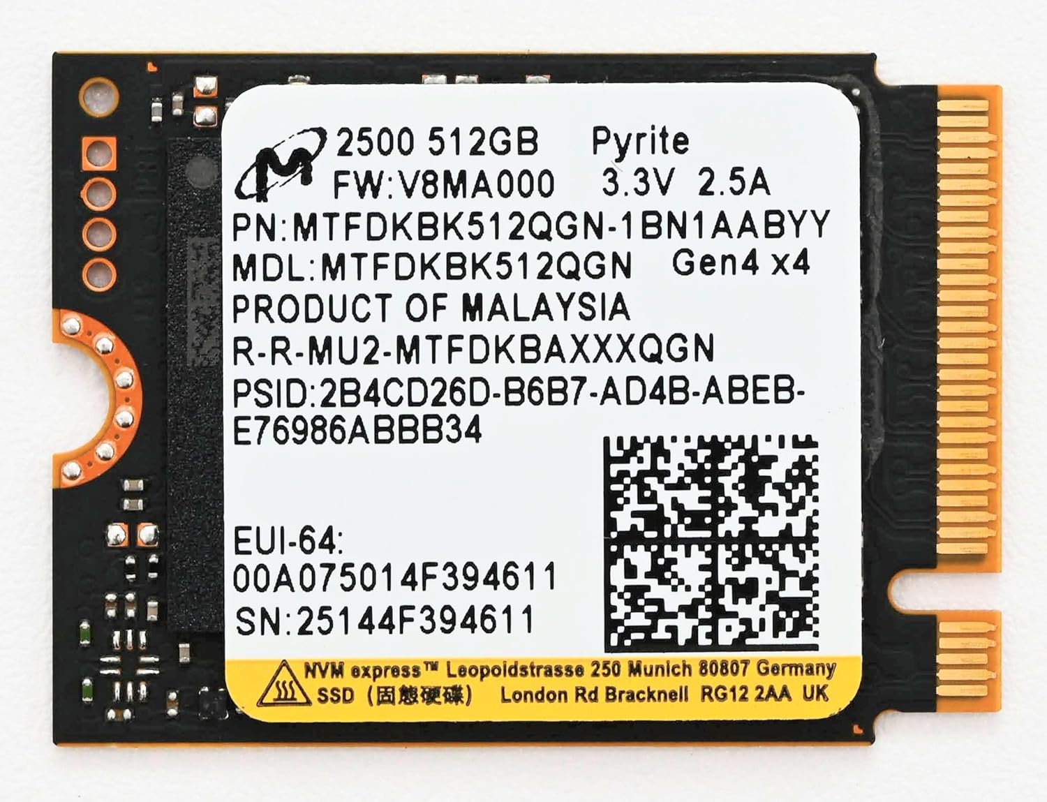 Micron 2500 NVMe 512GB MTFDKBK512QGN