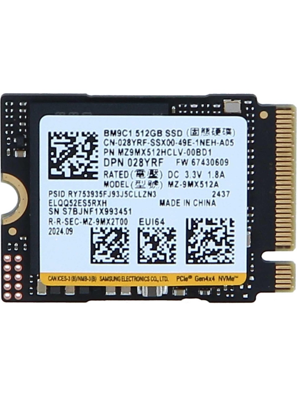 Samsung BM9C1 512GB 4850 MB/s /4000MB/S GEN4X4 22X30 M.2 Nvme SSD