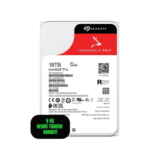 18 TB SEAGATE 3.5 IRONWOLF PRO SATA3 7200RPM 256MB ST18000NT001 (Resmi Distribit�r �r�n�)