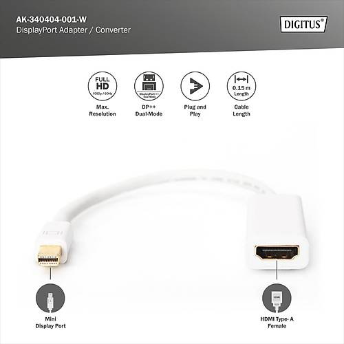 Digitus AK-340404-001-W Mini DisplayPort to HDMI Dntrc