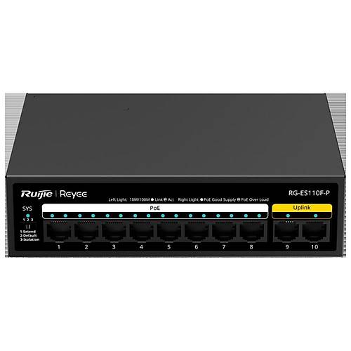 RUIJIE REYEE RG-ES110F-P 8 PORT 10/100 8 PORT POE 2 PORT FAST ETHERNET UPLINK 110W YONETILEMEZ DESKTOP SWITCH