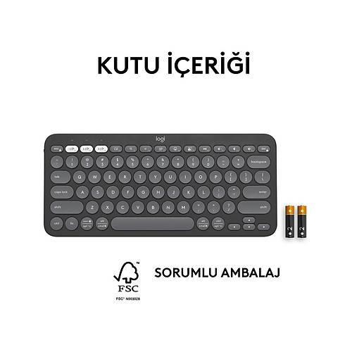 LOGITECH K380S PEBBLE KEYS 2 �OKLU C�HAZ �ZELL�KL� BLUETOOTH T�RK�E Q KLAVYE GR� 920-011859