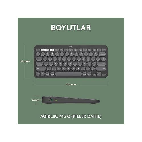 LOGITECH K380S PEBBLE KEYS 2 �OKLU C�HAZ �ZELL�KL� BLUETOOTH T�RK�E Q KLAVYE GR� 920-011859