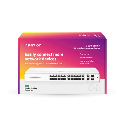 HPE Aruba Instant On 1430-24G-2SFP R8R50A 24 Port 10/100/1000 Mbps Gigabit Switch