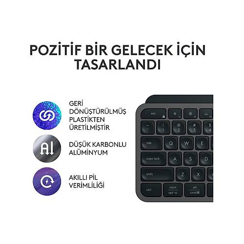 LOGITECH MX KEYS S GEL��M�� AYDINLATMALI TAM BOYUTLU KABLOSUZ T�RK�E Q KLAVYE S�YAH 920-011594