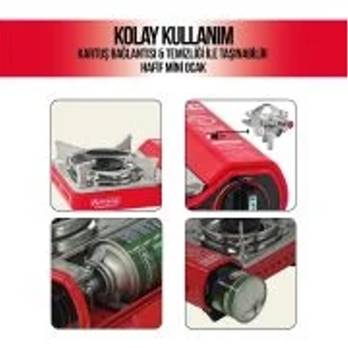 ORCAMP Kamp ve Karavan Oca Mini Portatif Gaz Stop Emniyetli CK-506 KIRMIZI