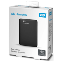 WD WDBUZG0010BBK-WESN, Elements, 1TB, 2.5", USB3.0, Tanabilir, Harici HDD, Siyah