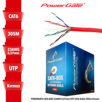 POWERGATE CAT6-BOX-RE, 23AWG, 0,57mm, UTP, CAT6 Kablo, 305m, Krmz