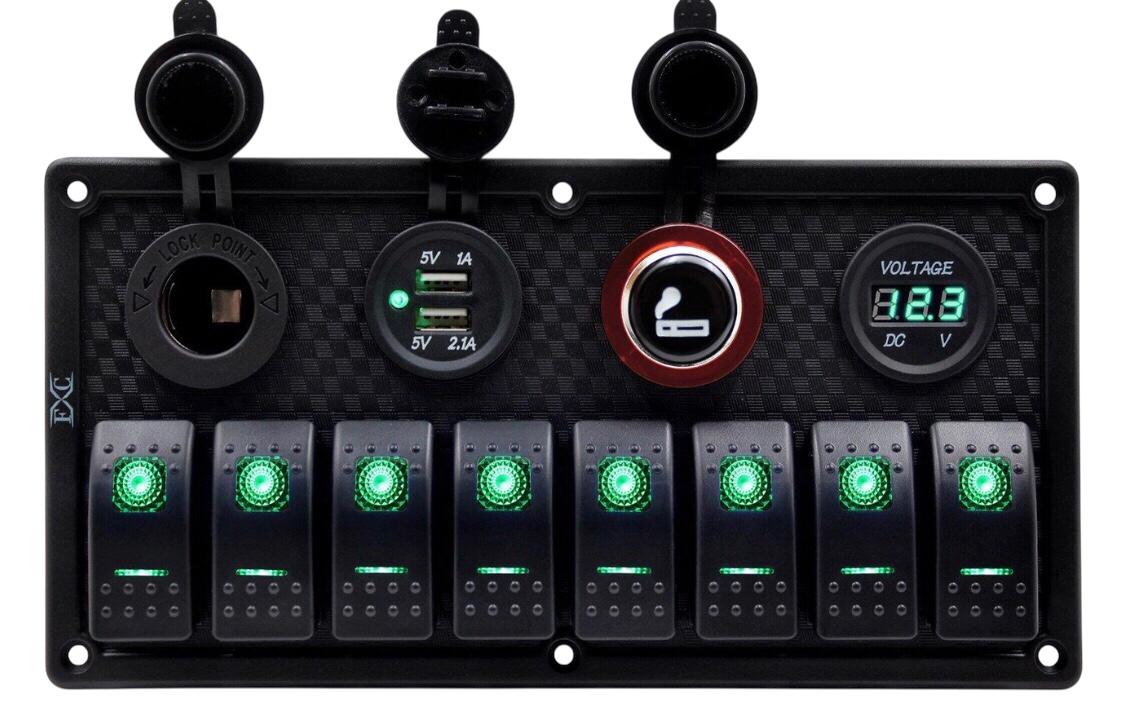 Bfy Switch Panel 8'li +Usb+Plastik Çakmaklık+ Çakmak+ Voltmetre