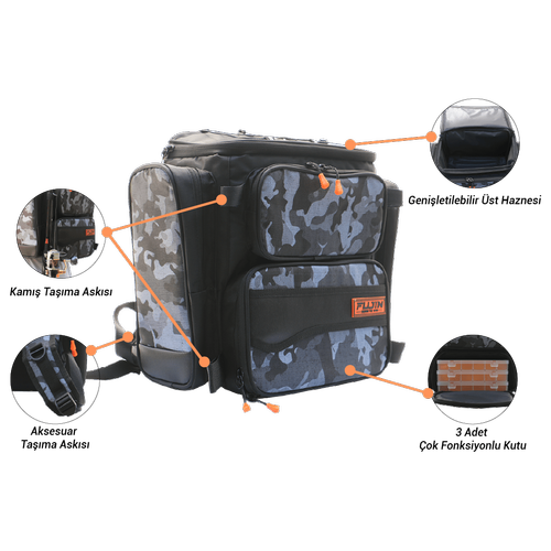 Fujin Black Camo Back Pack - Bal�k�� S�rt �antas�