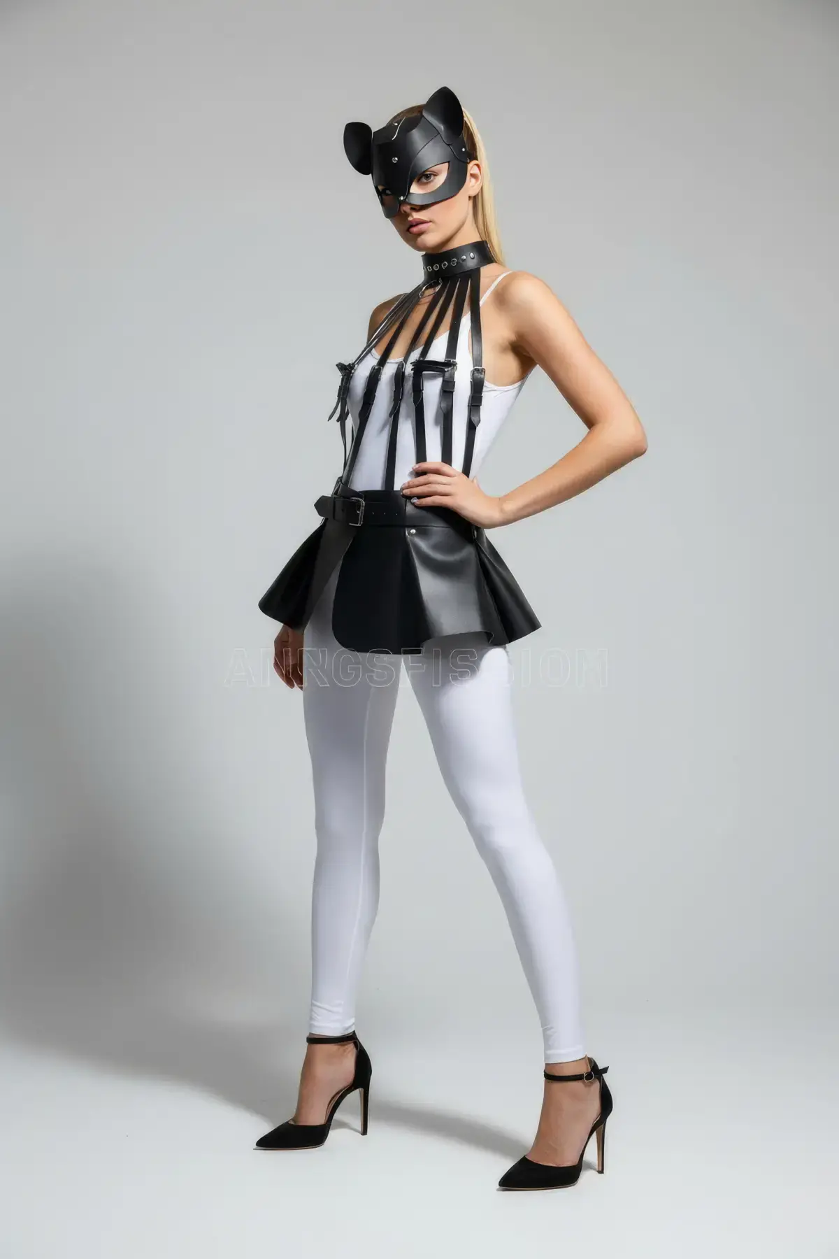 Siyah Etek Suni Deri Etek Peplum Kemer Detaylı Etek - APFT1313