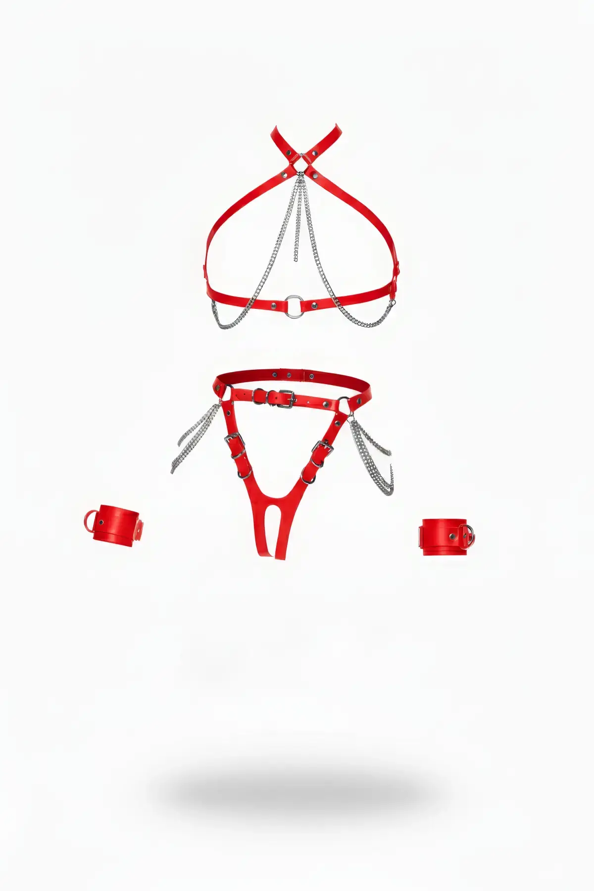 Kırmızı Harness Takım Zincir Detaylı 4 Parça Vücut Seti - APFT1224