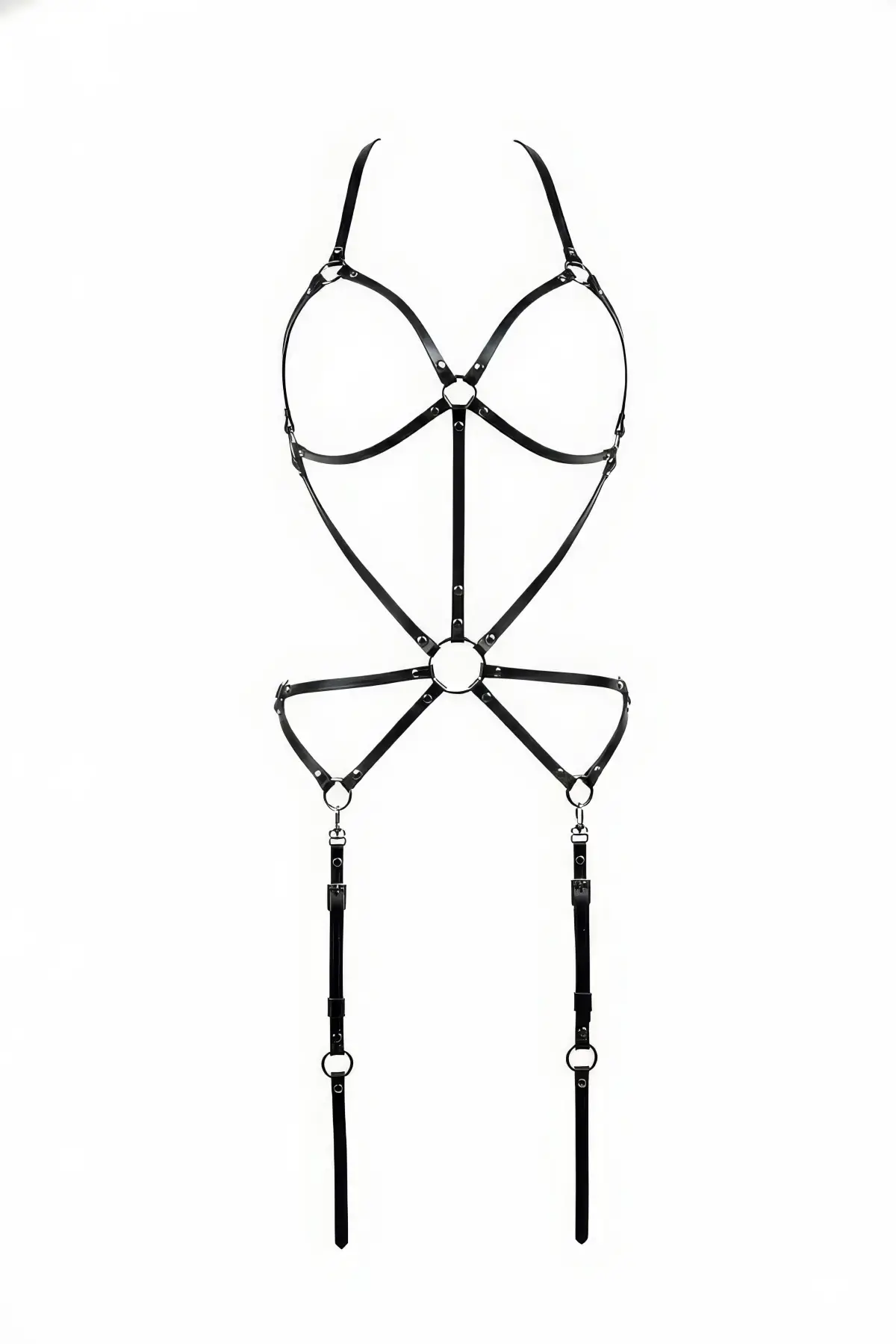 Siyah Body Harness Metal Halka Detaylı Ayarlanabilir Vücut Kemeri - APFT196