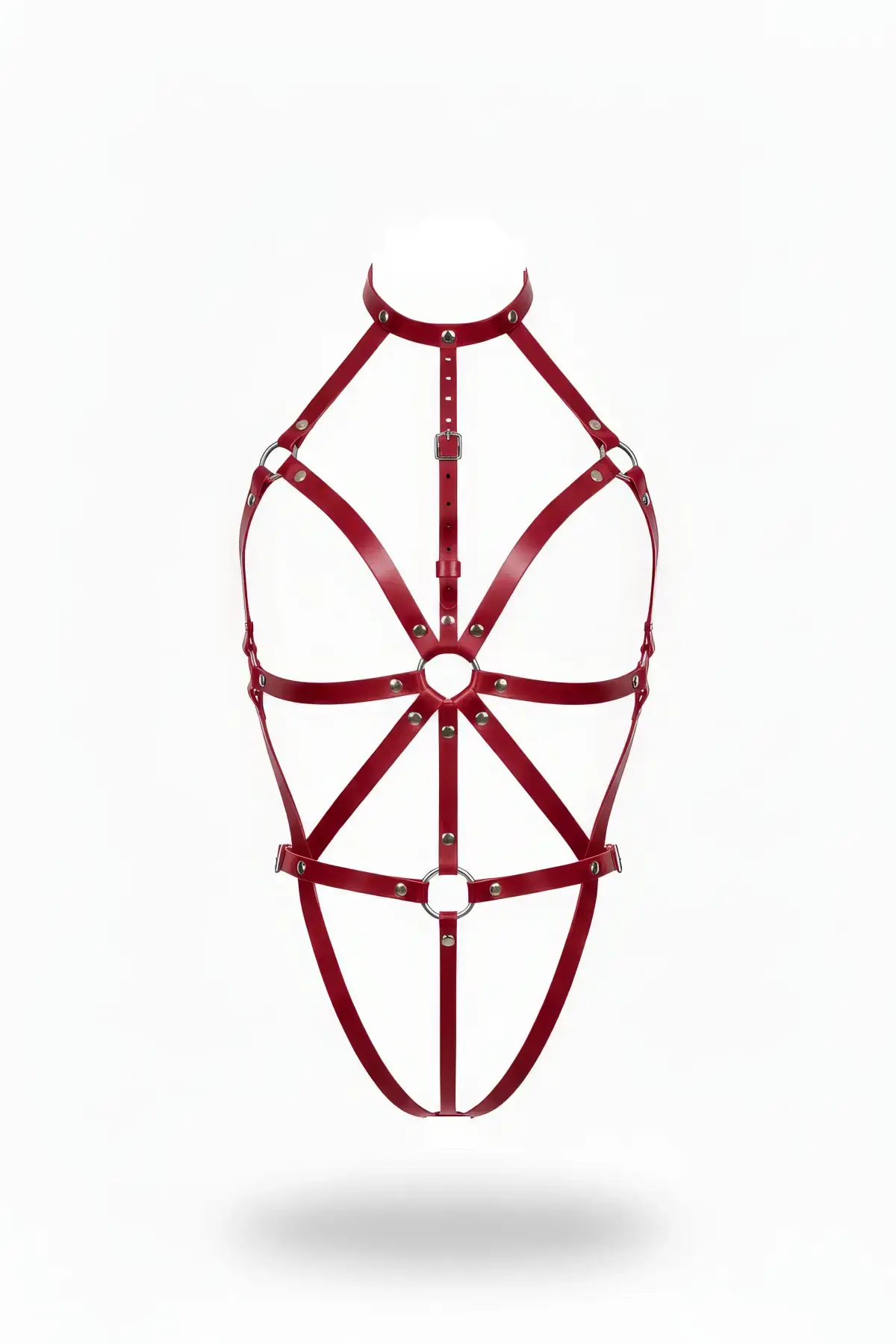 Bordo Body Harness Deri Yüksek Yaka O-Halkalı Vücut Aksesuarı - APFT243