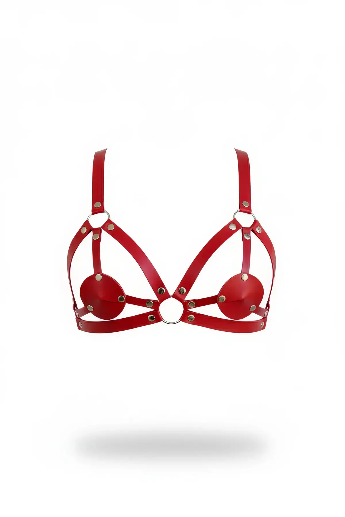 Kırmızı Göğüs Harness Deri Metal Halka Detaylı - APFT112