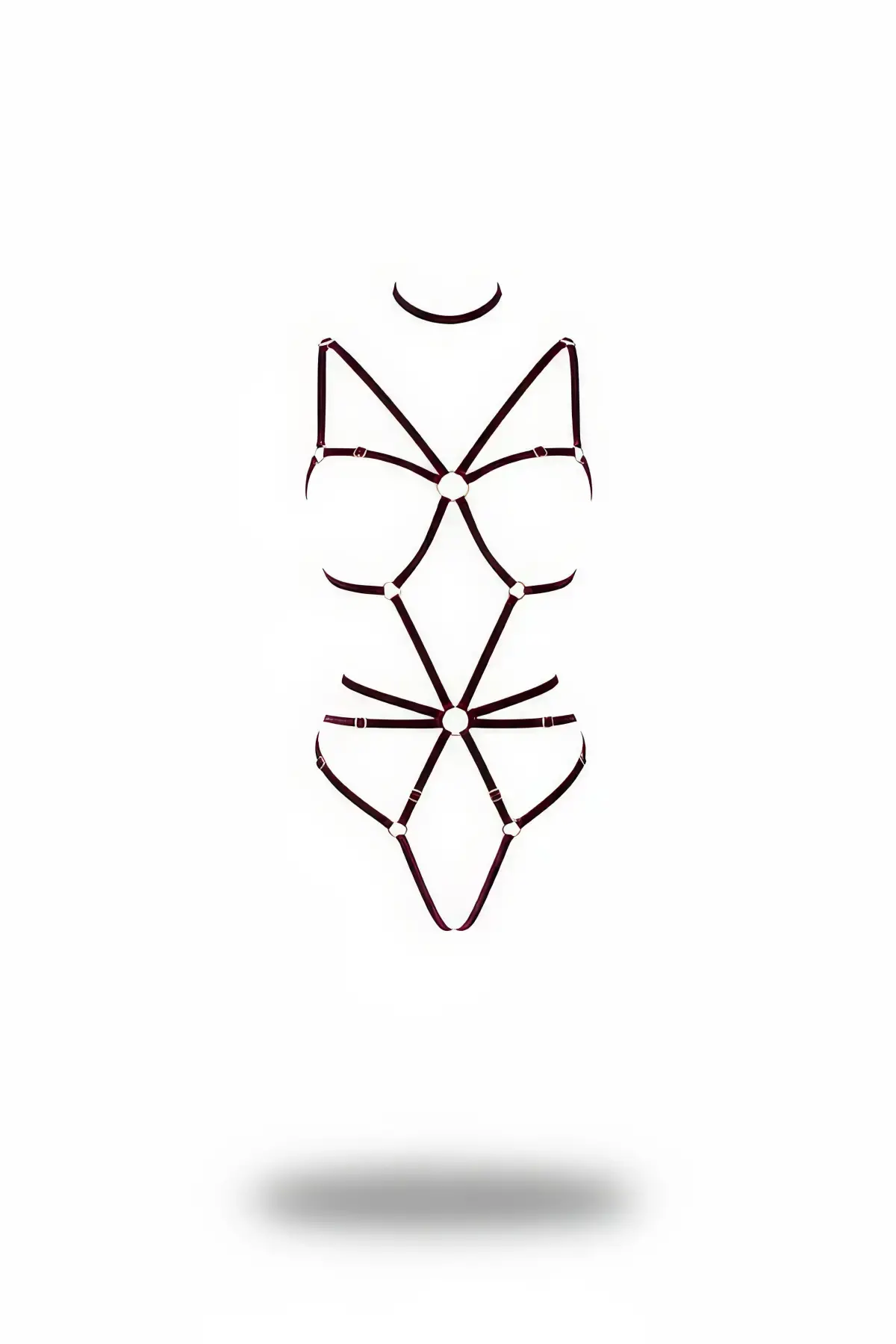 Bordo Body Harness Tam Vücut Halka Detaylı - APFT338