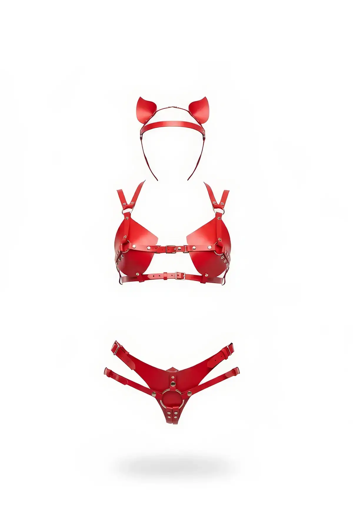 Kırmızı Harness Takım Suni Deri Zımbalı Bralet - APFT871