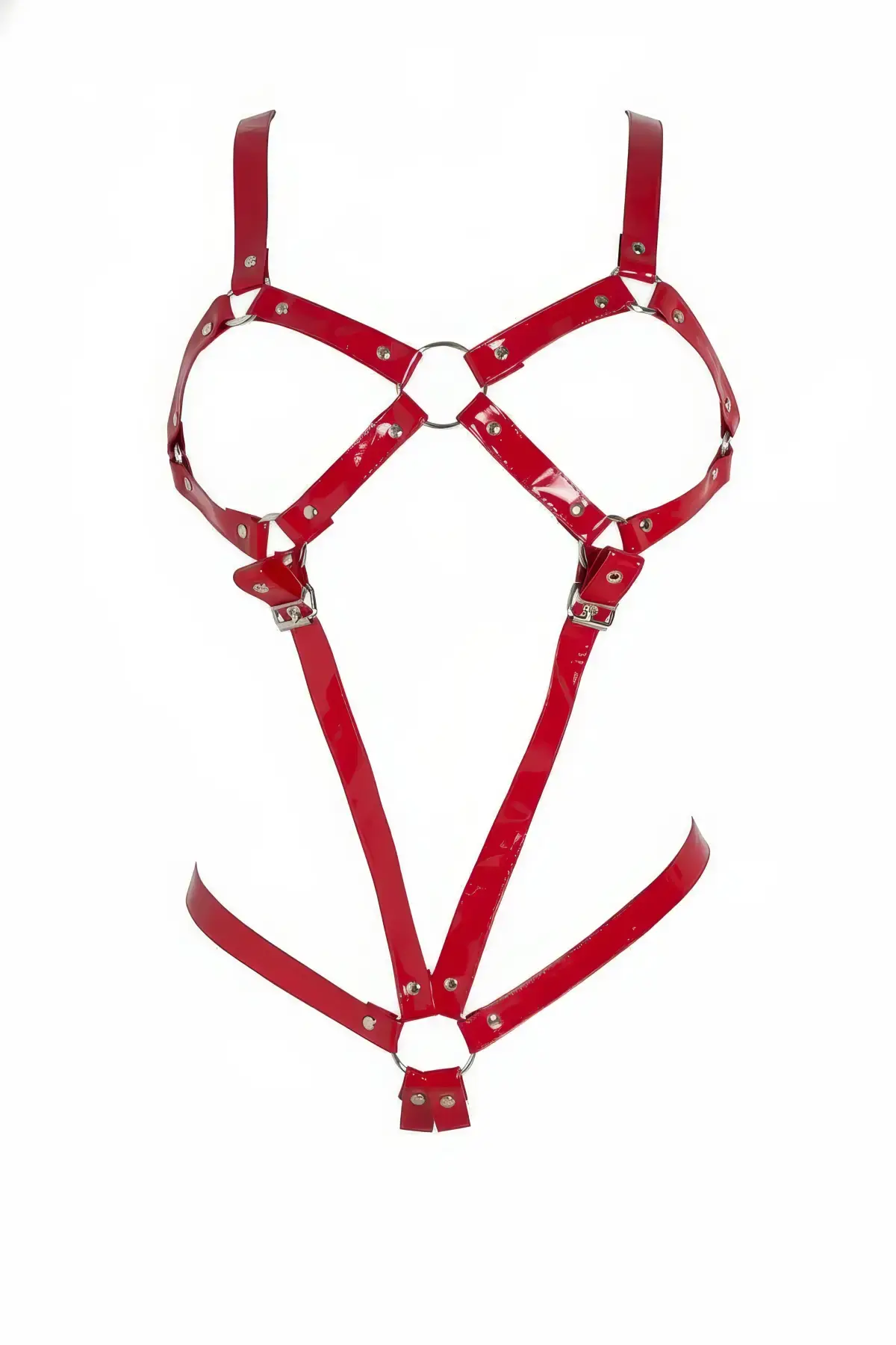 Kırmızı Body Harness Parlak Suni Deri Ayarlanabilir - APFT312