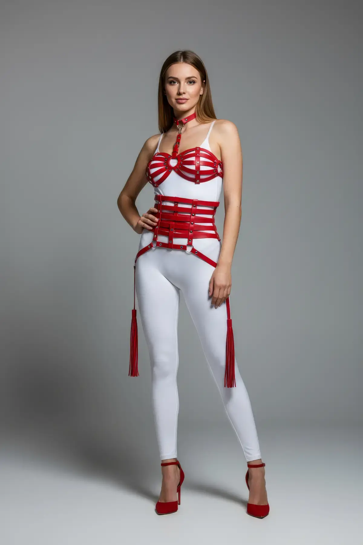 Kırmızı Harness Takım Deri Korse Detaylı - APFT378