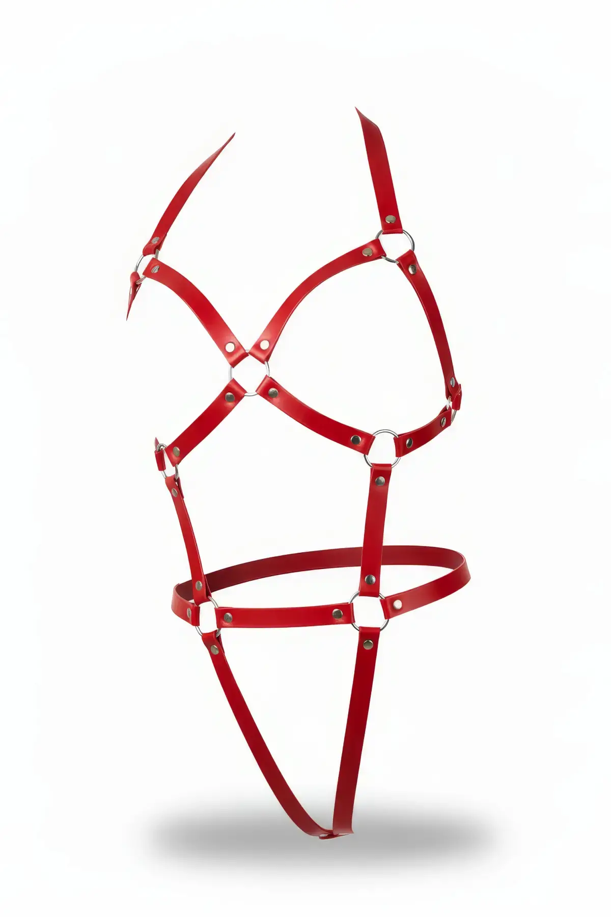 Kırmızı Body Harness Deri Metal Halka Detaylı - APFT759