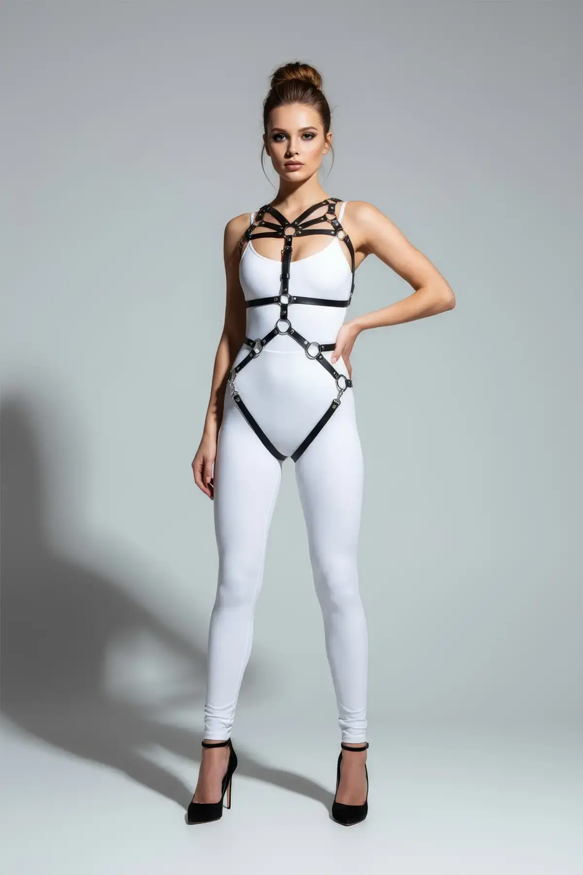 Siyah Body Harness Metal Halka Detaylı Çapraz Bantlı - APFT453
