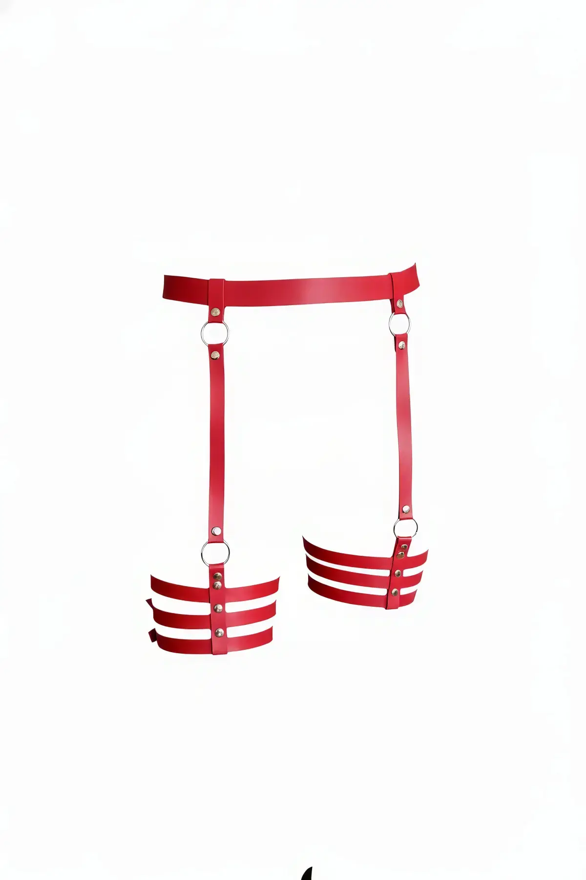 Kırmızı Jartiyer Harness Parlak Deri Çoklu Bantlı - APFT358