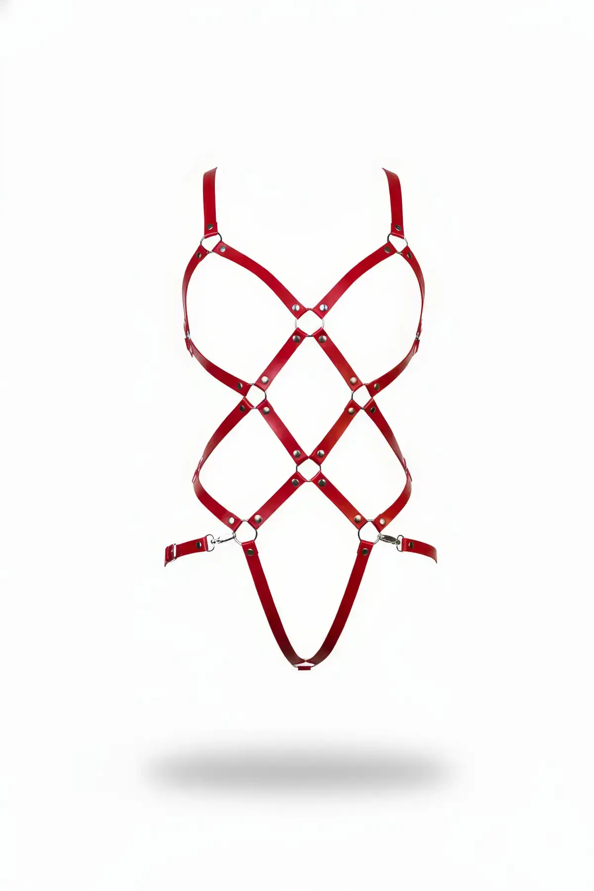 Kırmızı Body Harness Deri Kafes Yapılı O Halka Detaylı - APFT811