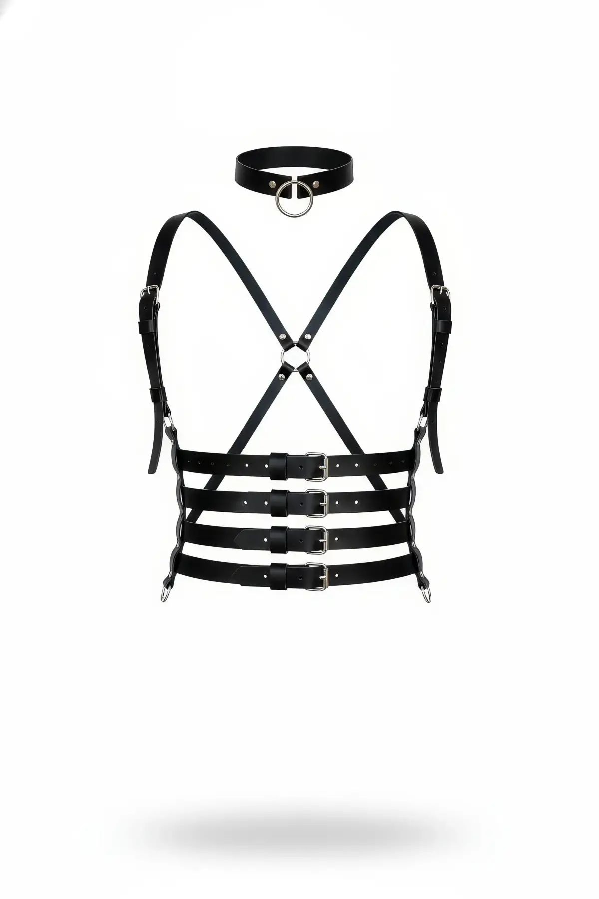Siyah Kadın Kemer Deri Vücut Harness Çoklu Tokalı - APFT609
