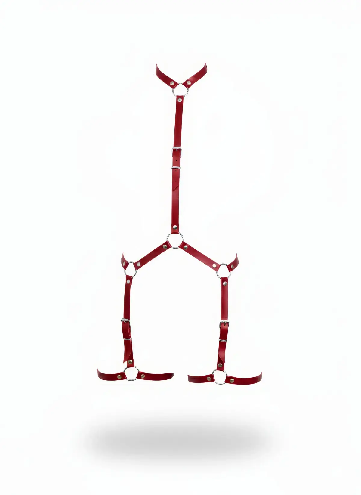 Kırmızı Kadın Body Harness Boyun Ve Bacak Detaylı Metal Halkalı - APFT234